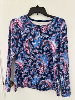 Women’s Navy Paisley Long-Sleeve Top